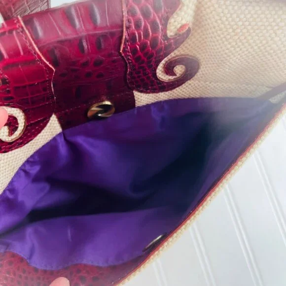 Sharif Canvas & Crocodile Leather Crossbody Bag With Lion Head Accent - Picture 4 of 13